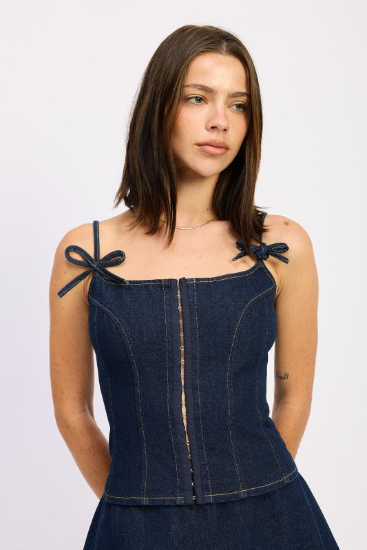 DENIM BUSTIER TOP WITH ZIPPER
