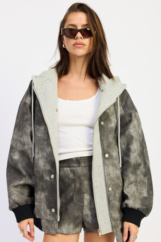 LEATHER MIX MEDIA BOMBER JACKET